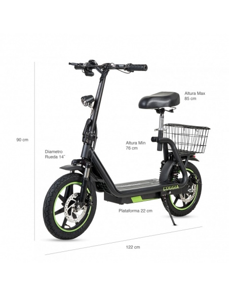 Bicicleta eléctrica sin pedales COGGIA con cesta 500 vatios plegable - Imagen 3