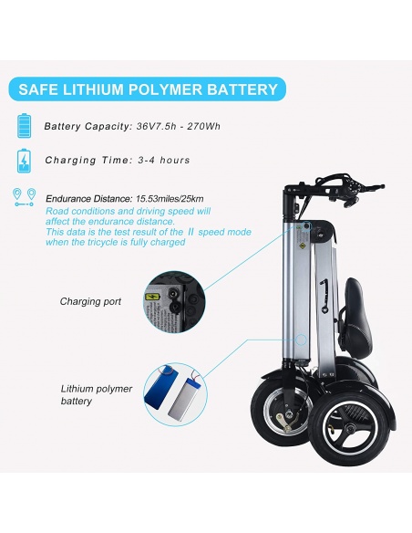 MATE 4 patinete eléctrico 3 ruedas plegable 16 kg batería extraíble patinete eléctrico triciclo 3 ruedas para PMR ultraligero - Imagen 24