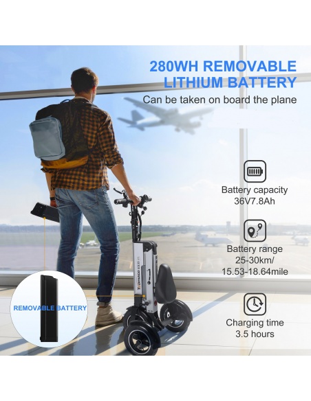 MATE 4 patinete eléctrico 3 ruedas plegable 16 kg batería extraíble patinete eléctrico triciclo 3 ruedas para PMR ultraligero - Imagen 4
