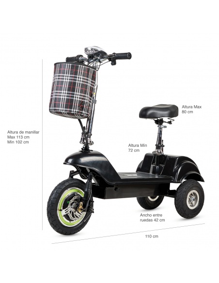 Medidas patinete eléctrico 3 ruedas para PMR y personas mayores 500 vatios - Imagen 10