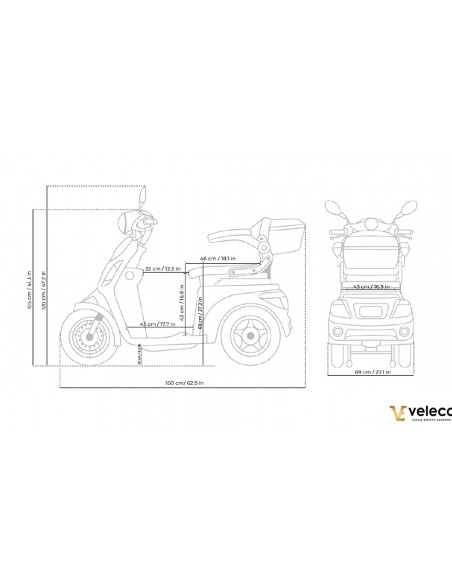 Scooter eléctrico 4 ruedas para personas mayores y PMR VELECO FASTER 1000 vatios - Imagen 7