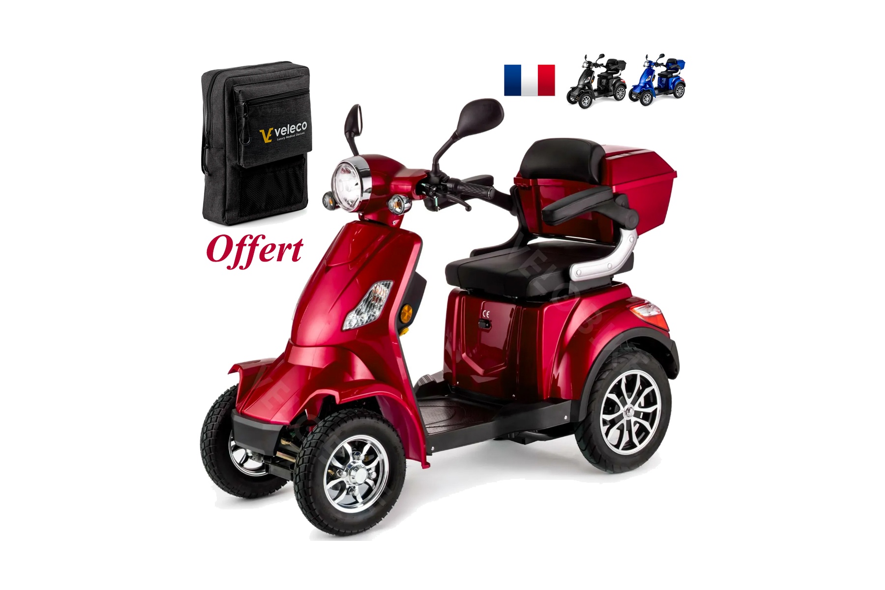 Scooter eléctrico 4 ruedas para personas mayores y PMR VELECO FASTER 1000 vatios