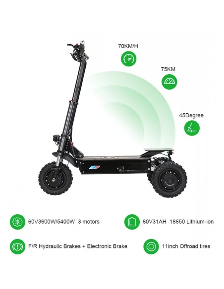 Patinete eléctrico FALCON de 3 ruedas, 5600 vatios, 3 motores, 60V 31Ah - Imagen 13