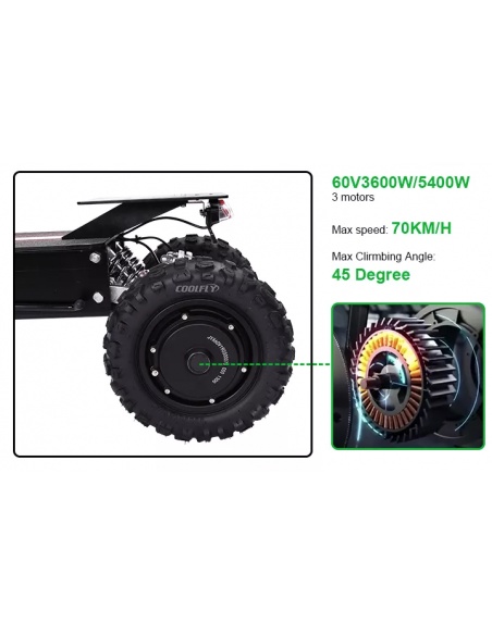 Patinete eléctrico FALCON de 3 ruedas, 5600 vatios, 3 motores, 60V 31Ah - Imagen 14